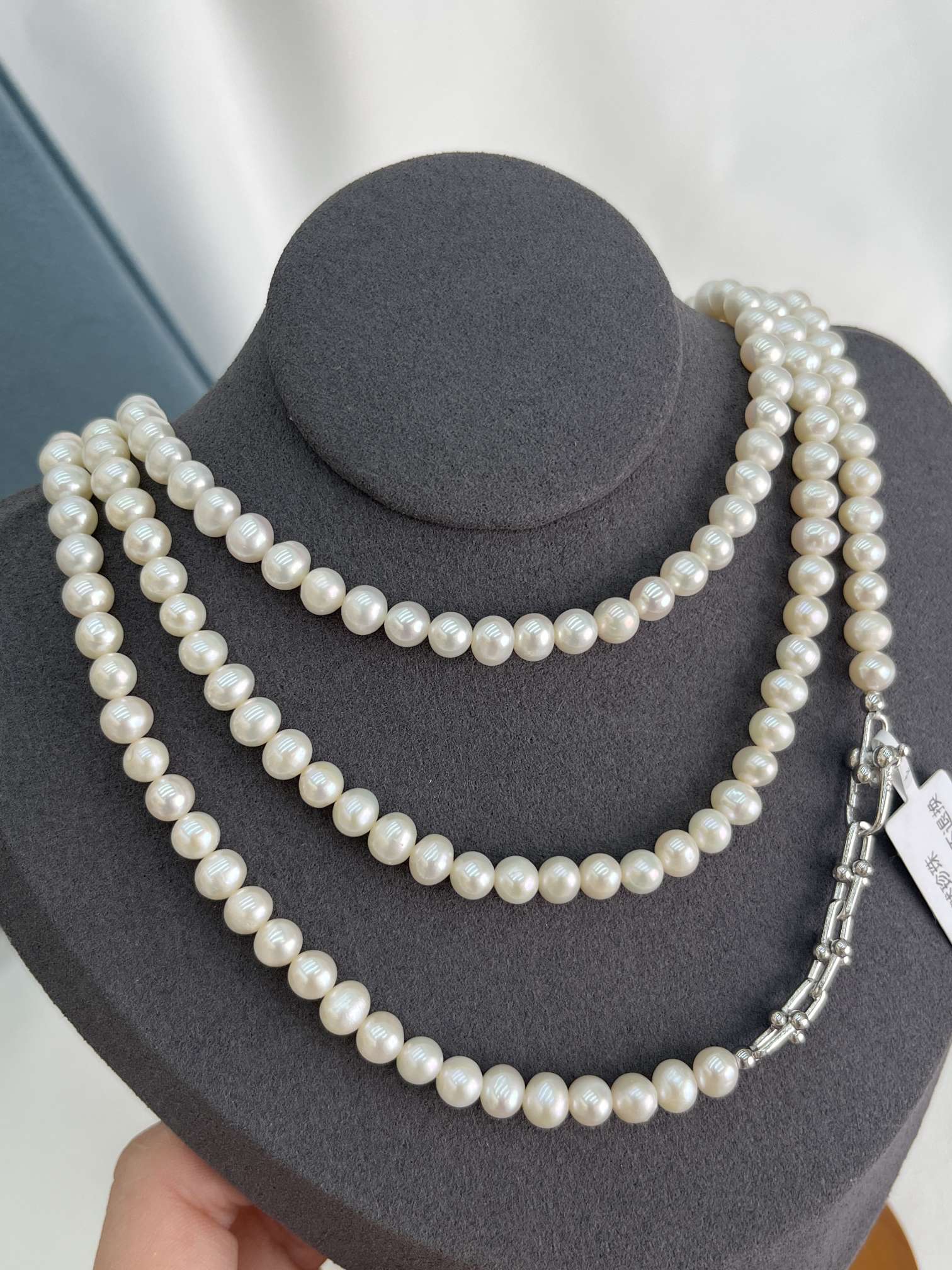 125cm natural freshwater seedless multi-layer pearl long sweater chain, ins style S925 chain buckle, multi-wear style details Picture