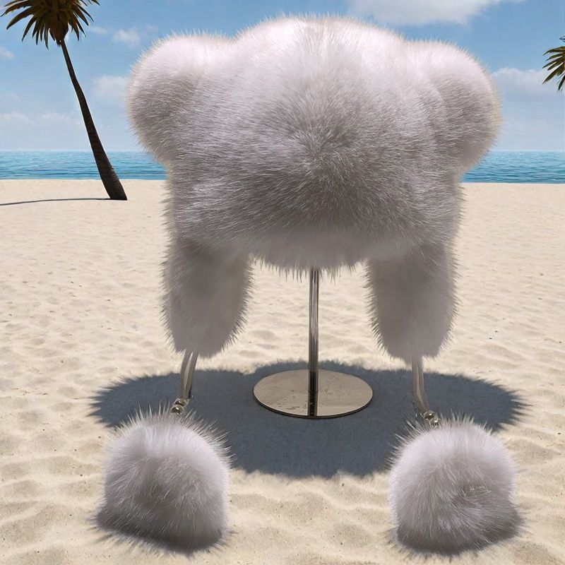 冬季可爱新款狐狸毛皮浣熊帽子毛毛保暖雷锋时尚加厚甜美洋气护耳白底实物图