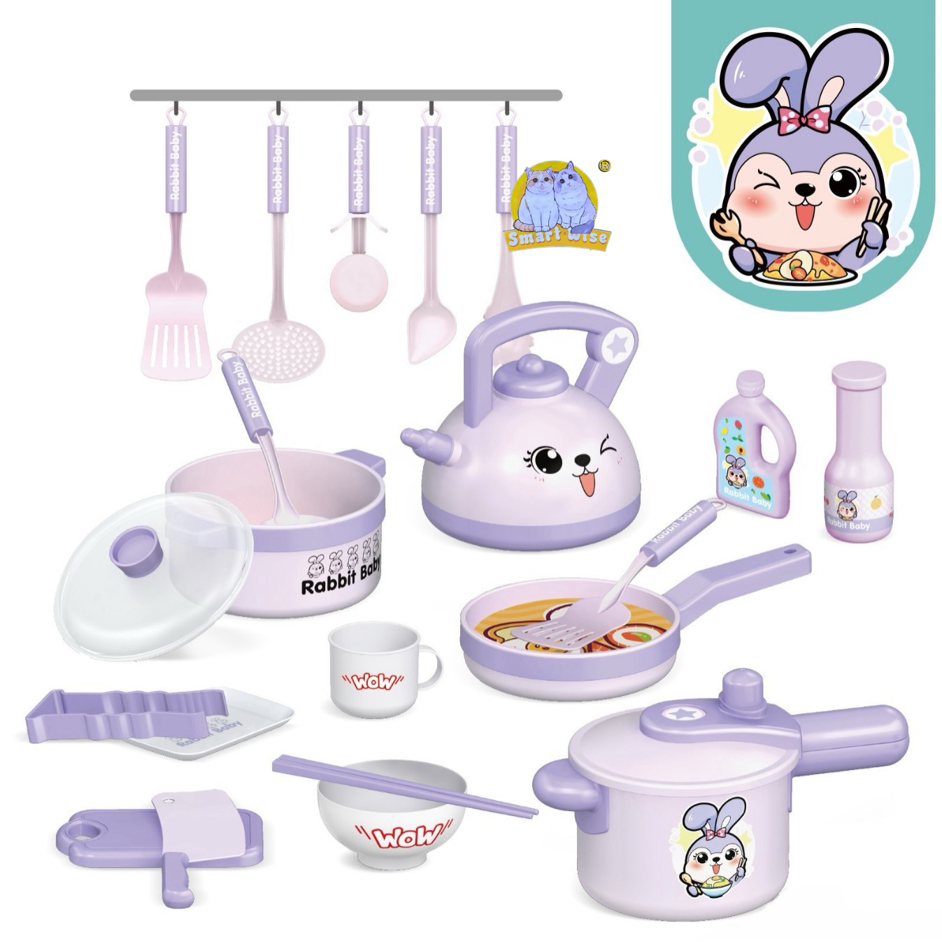 Dreamy purple kitchen tableware for girls playing house, simulation kitchen toys, cooking set details Picture