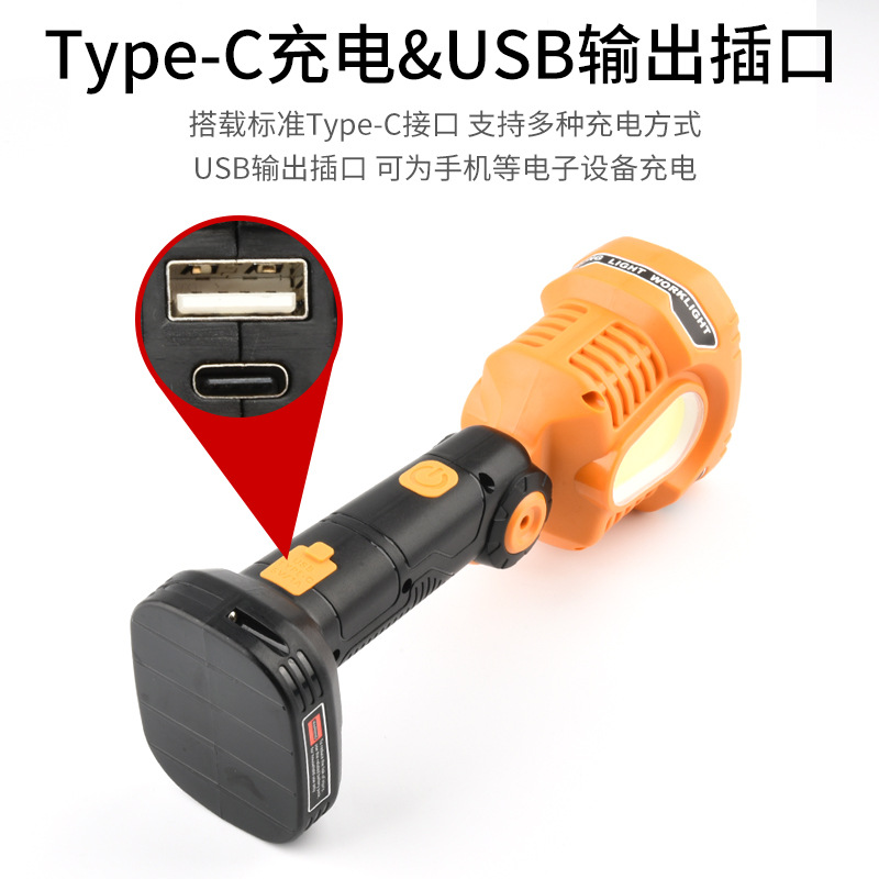 Wholesale of rechargeable outdoor portable lamps, flashlights, COB camping lamps with built-in USB charging, multi-functional camping work lights details Picture