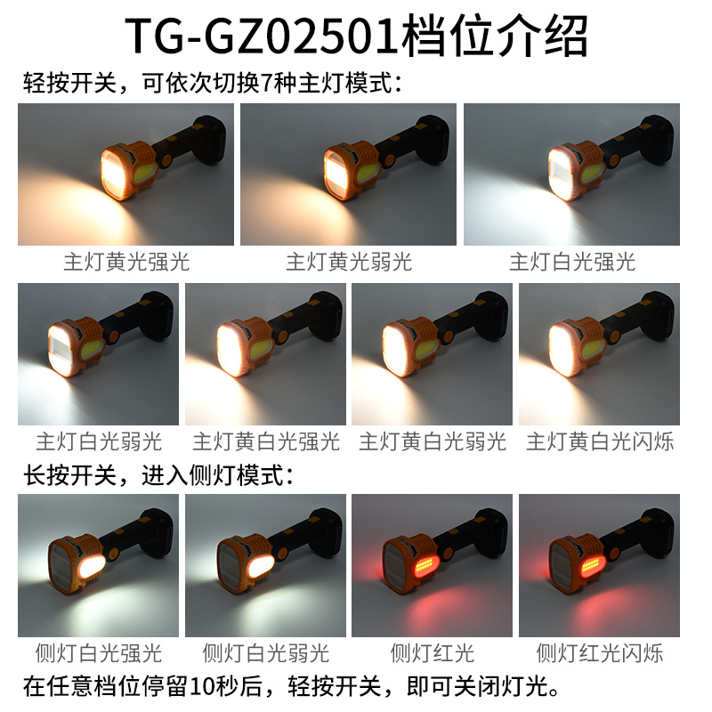 Wholesale of rechargeable outdoor portable lamps, flashlights, COB camping lamps with built-in USB charging, multi-functional camping work lights Application Scenario