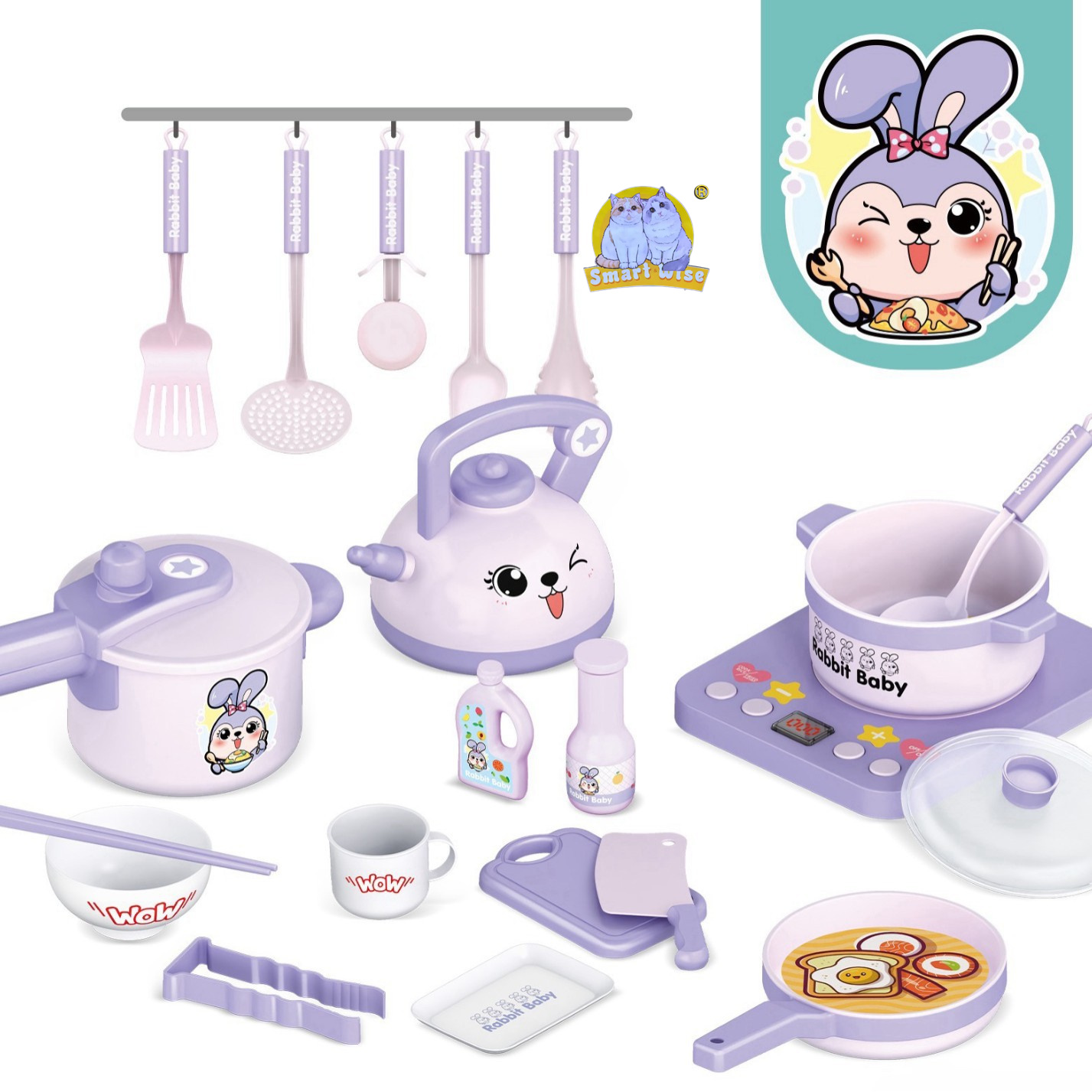 女孩过家家梦幻紫色厨房餐具 仿真模拟厨房玩具做饭套装