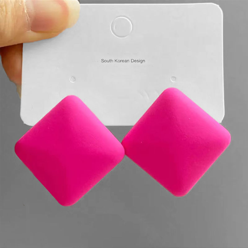 个性夸张几何耳环玫红椭圆形长款耳坠少女玫粉色芭比大圈圈耳环