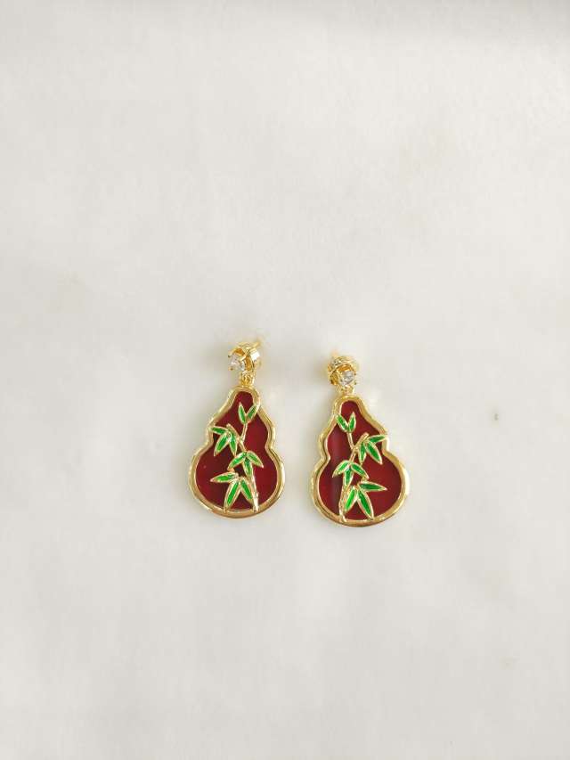 925银针中式高级竹叶葫芦国风耳环