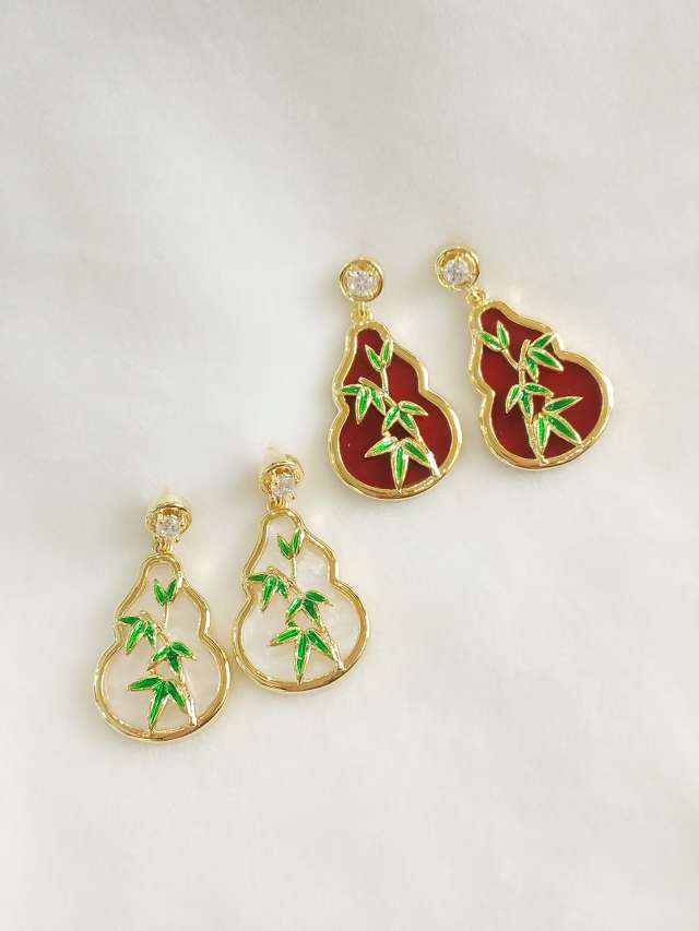 925 Silver Needle Chinese High-end Bamboo Leaf Gourd Chinese Style Earrings Specification image
