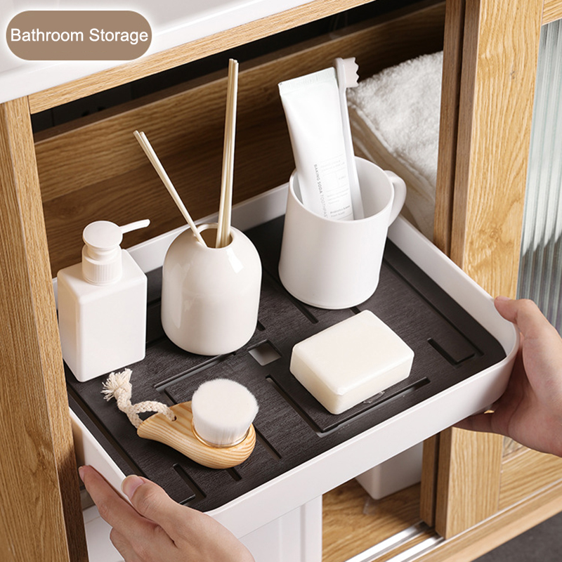 Household draining tray, double-layer rectangular storage rack, multi-purpose tea set and tea table storage box Specification image
