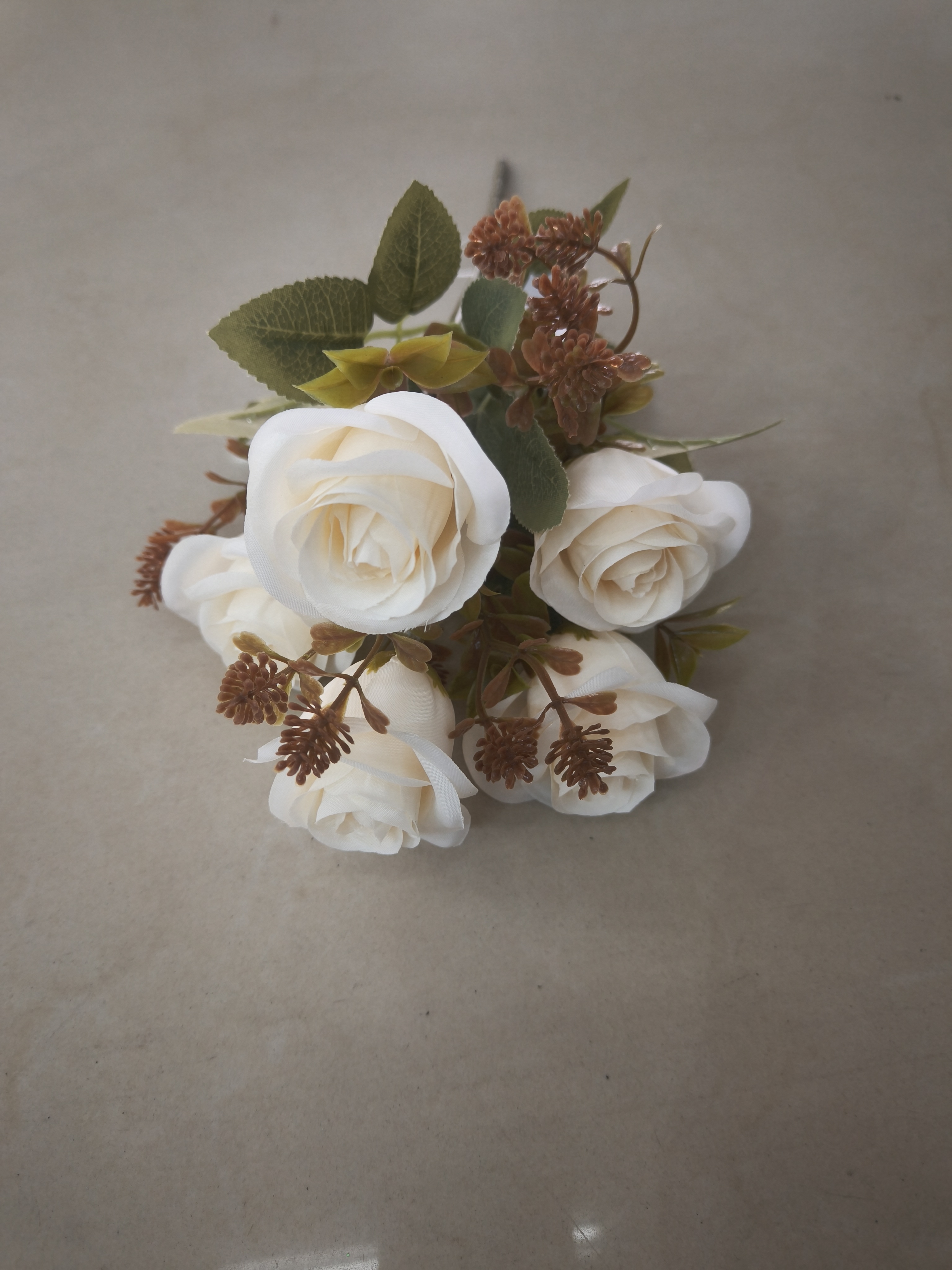 The living room decoration features artificial flowers and artificial flowers. The venue arrangement is a small bunch of 5-head sweet rose wedding artificial flowers, artificial flowers for women in 2025, forest-themed purple flowers and artificial flowers pic 1