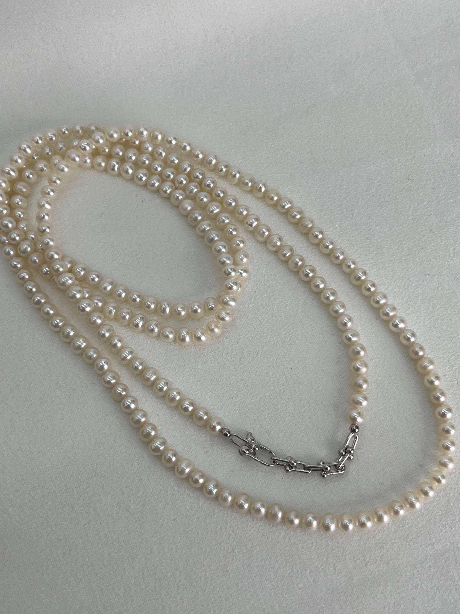 125cm natural freshwater seedless multi-layer pearl long sweater chain, ins style S925 chain buckle, multi-wear style