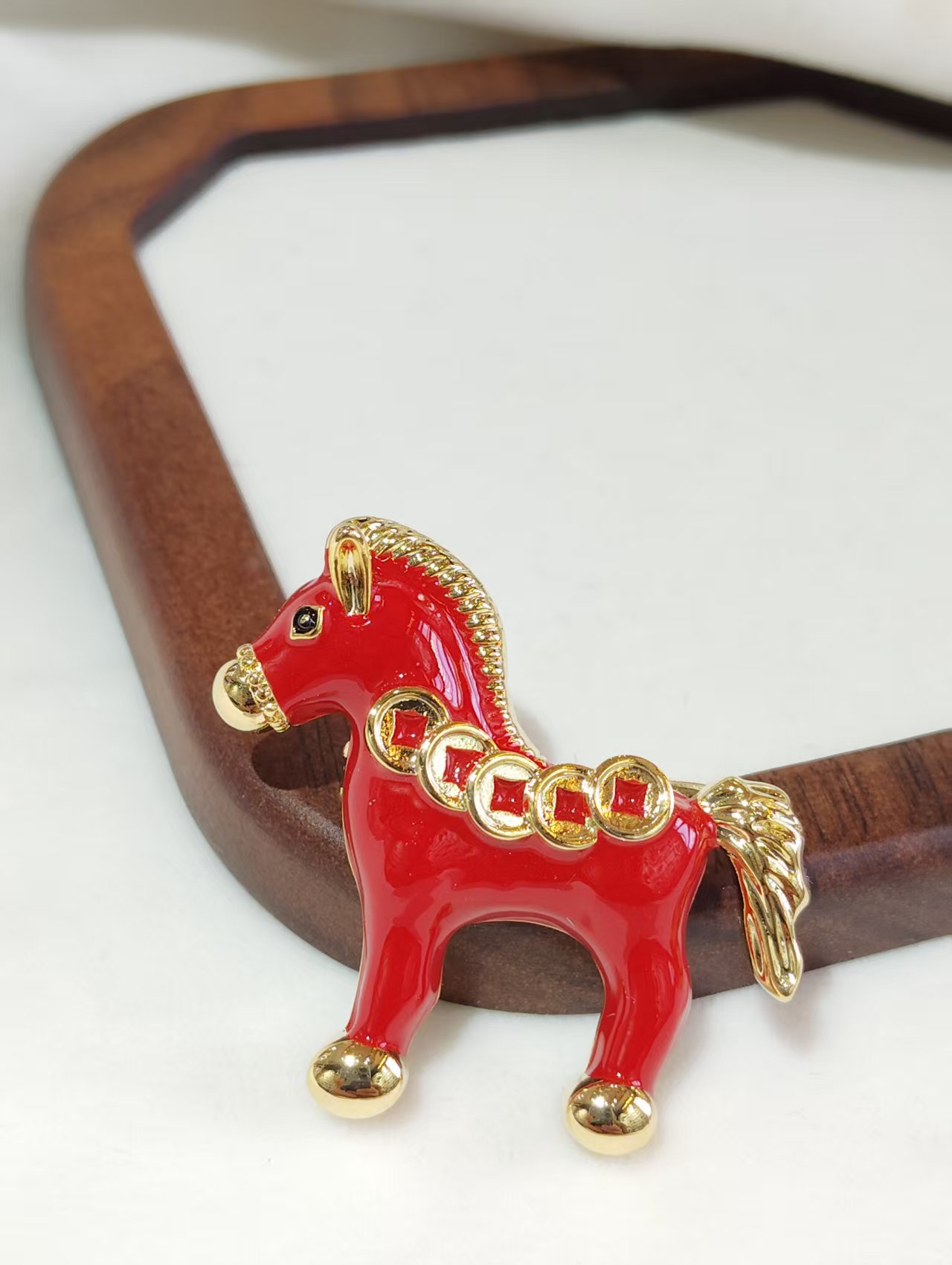 A red little horse brooch for the zodiac year details Picture