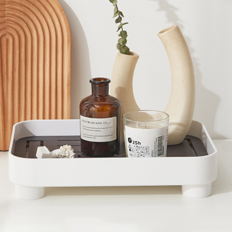 Household draining tray, double-layer rectangular storage rack, multi-purpose tea set and tea table storage box Application Scenario