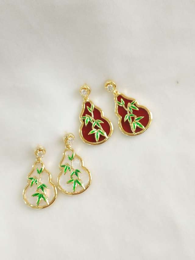 925 Silver Needle Chinese High-end Bamboo Leaf Gourd Chinese Style Earrings details Picture