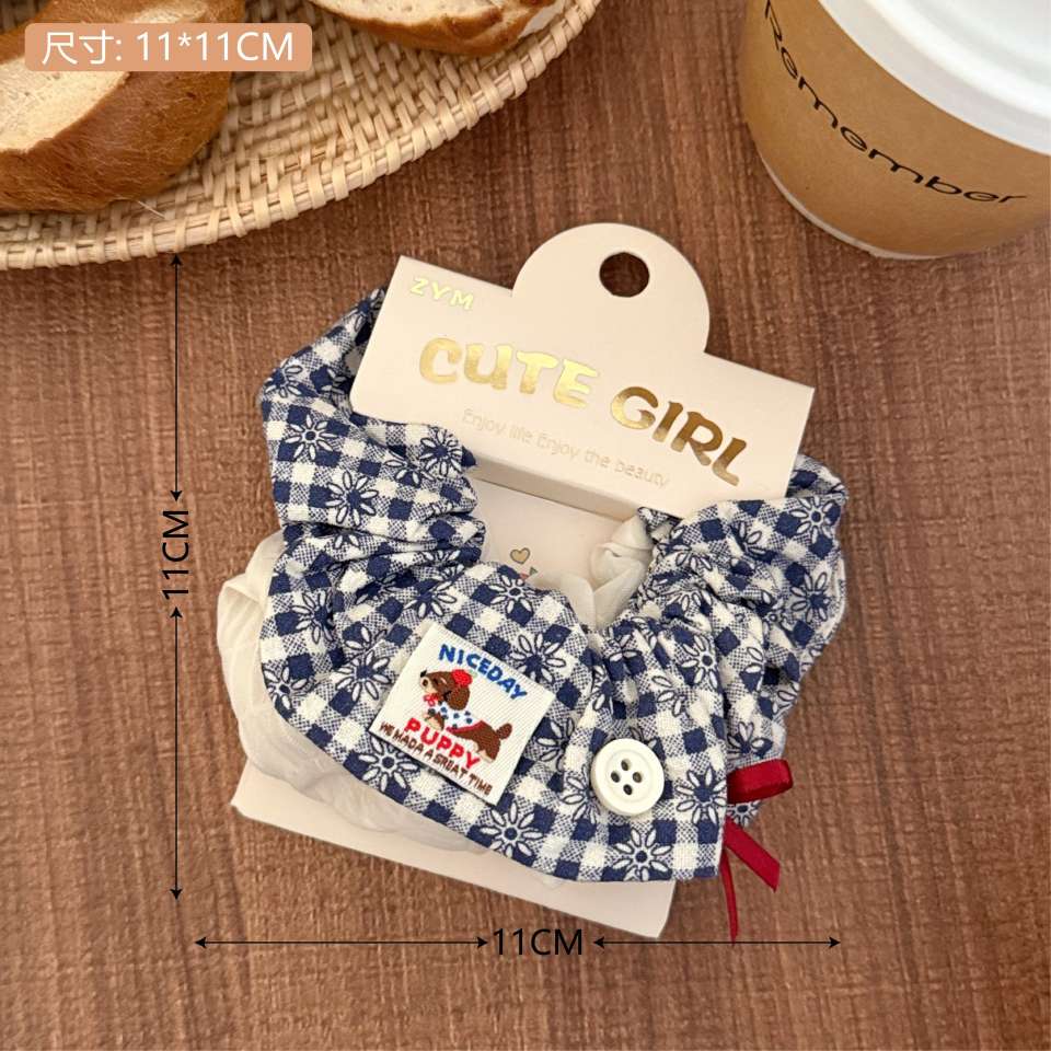 Retro bear fabric label hair tie, academic style patterned fabric large intestine hair band, versatile hair tie for girls, ponytail hair accessory, women's patchwork Korean version Specification image