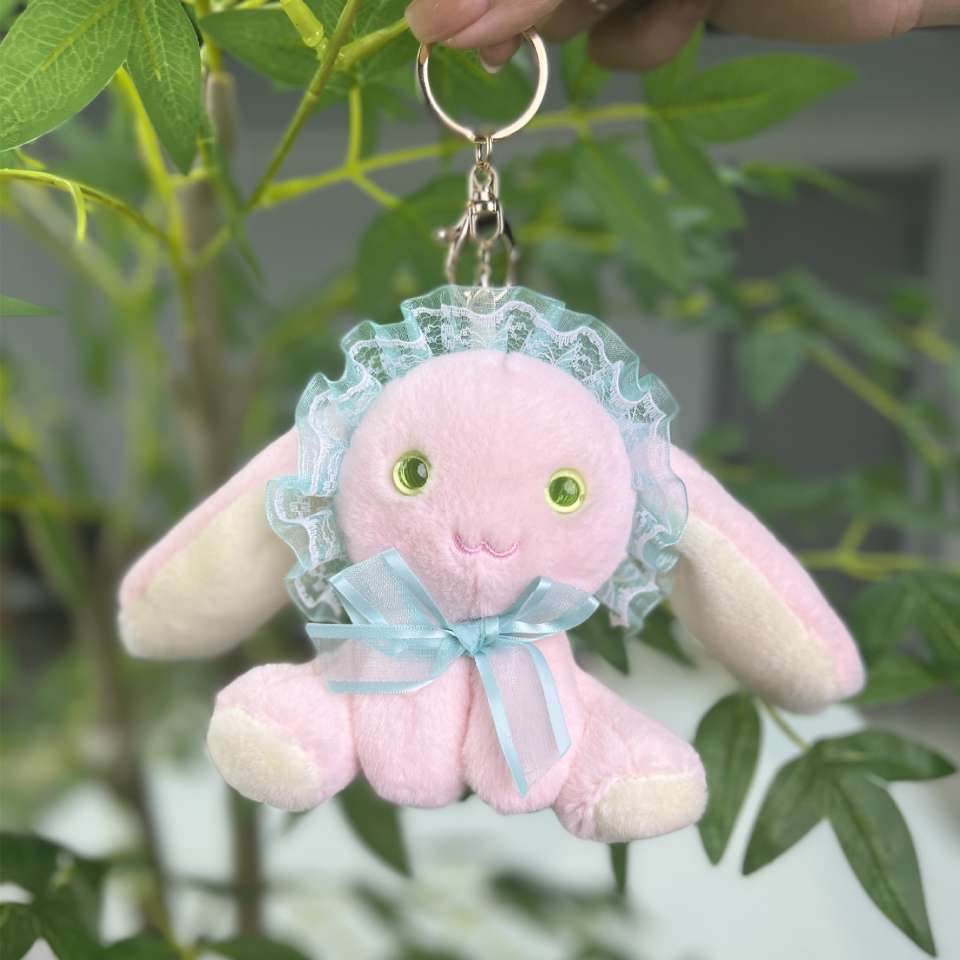 Cute bow, little rabbit, plush toy, dog doll, schoolbag pendant, keychain, claw machine claw doll Specification image