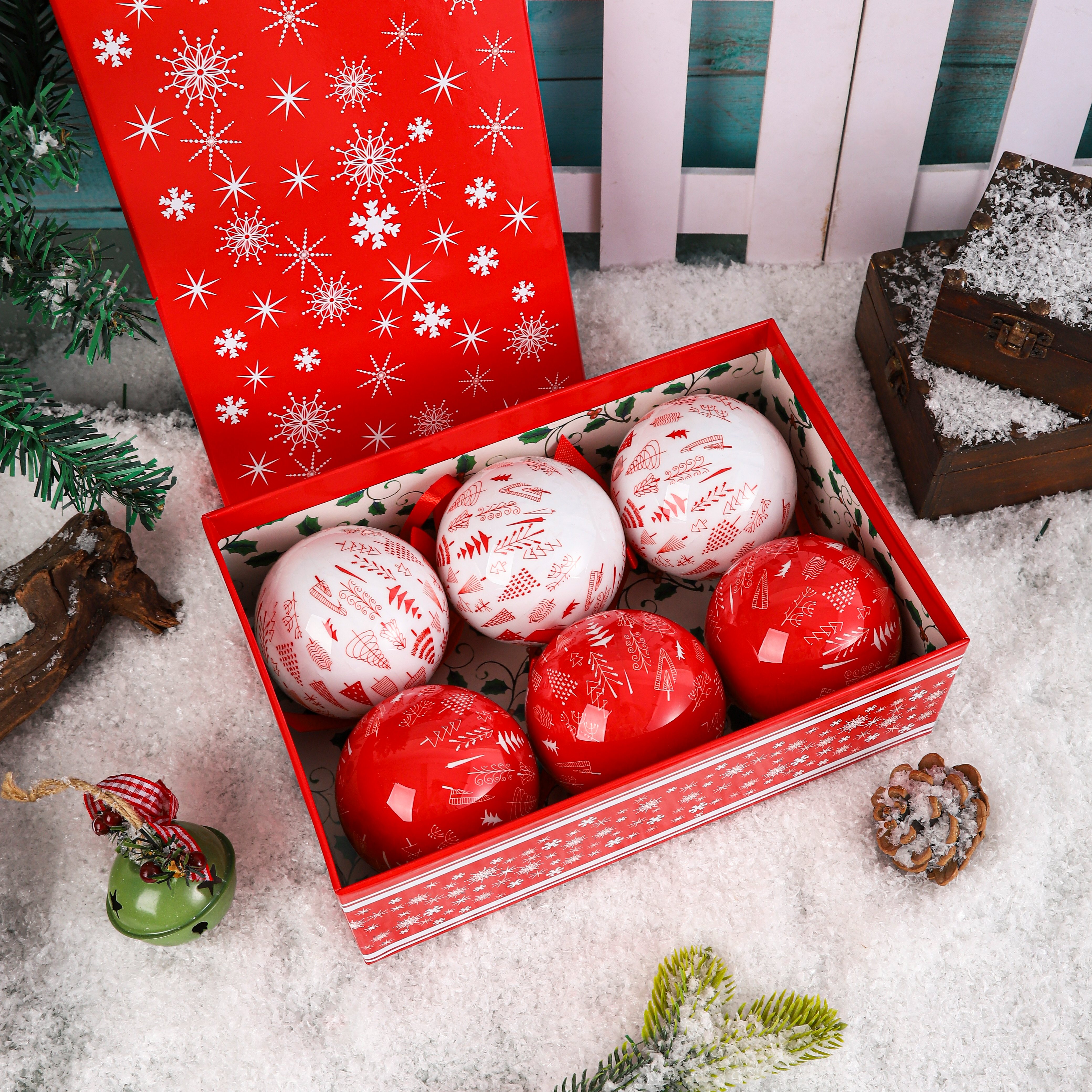 6个装礼盒装圣诞球 手工泡沫贴纸球圣诞