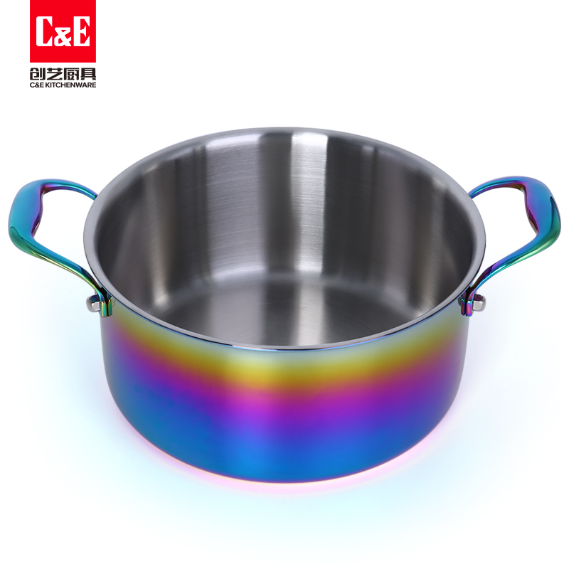 C&E创艺炒菜锅煎炸焖煮炖炫彩15件套不锈钢锅具厨房用品家用礼品产品图