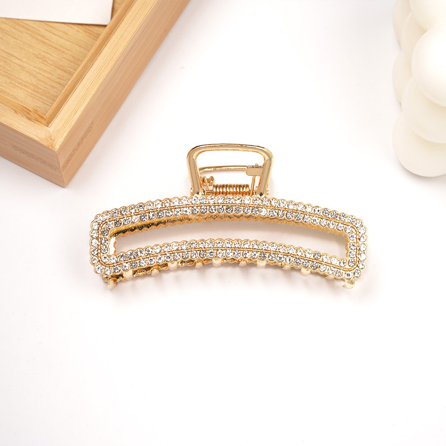 Simple geometric hair clips, full diamond square grabber for girls, light luxury and high-end feel, water diamond updo hair, shark clip grabber details Picture