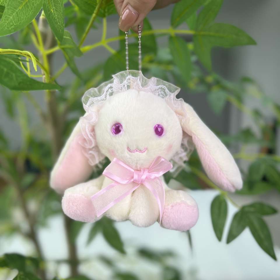 Cute bow, little rabbit, plush toy, dog doll, schoolbag pendant, keychain, claw machine claw doll Item Picture