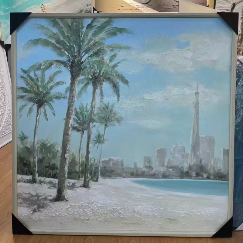 Nordic modern beach and sea view decorative painting, coconut tree and pineapple combination poster, living room and bedroom wall decorative painting