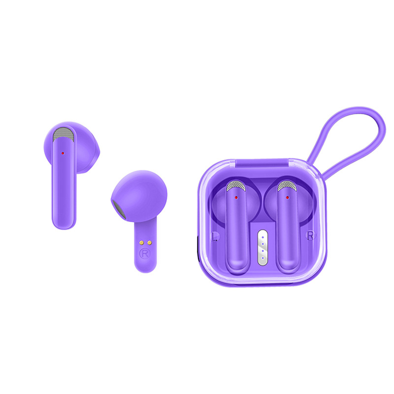 AKZ-S21运动耳机迷你透明壳蓝牙耳机TWS轻巧跑步Tpye-c 充电口 紫色