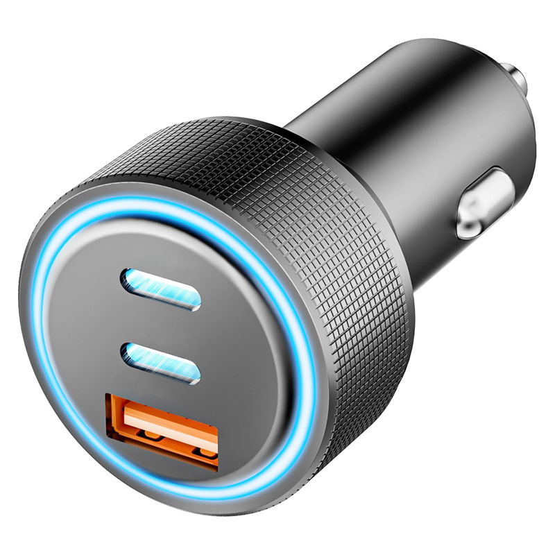 跨境爆款铝合金车充PD60W金属车充超级快充三合一QC18W车载充电器
