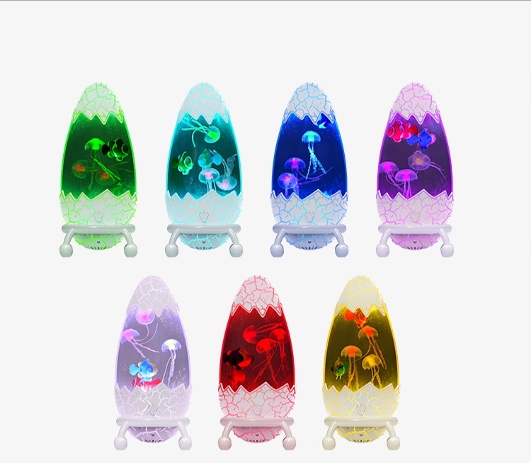 恐龙蛋led水母灯usb七彩变色氛围灯创意小夜灯静音桌面装饰小灯 圣诞细节图