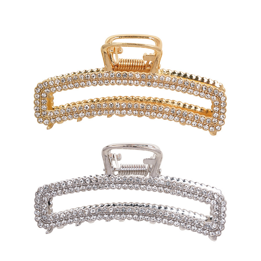 Simple geometric hair clips, full diamond square grabber for girls, light luxury and high-end feel, water diamond updo hair, shark clip grabber Item Picture