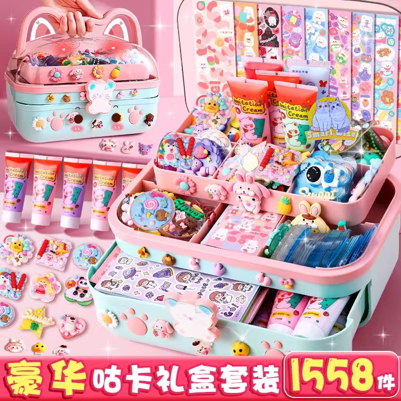 Cat paw cream glue Guka set stickers, diy birthday gift for girls, complete storage box, wholesale children's toys details Picture
