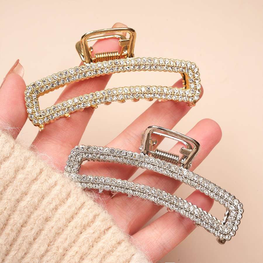Simple geometric hair clips, full diamond square grabber for girls, light luxury and high-end feel, water diamond updo hair, shark clip grabber