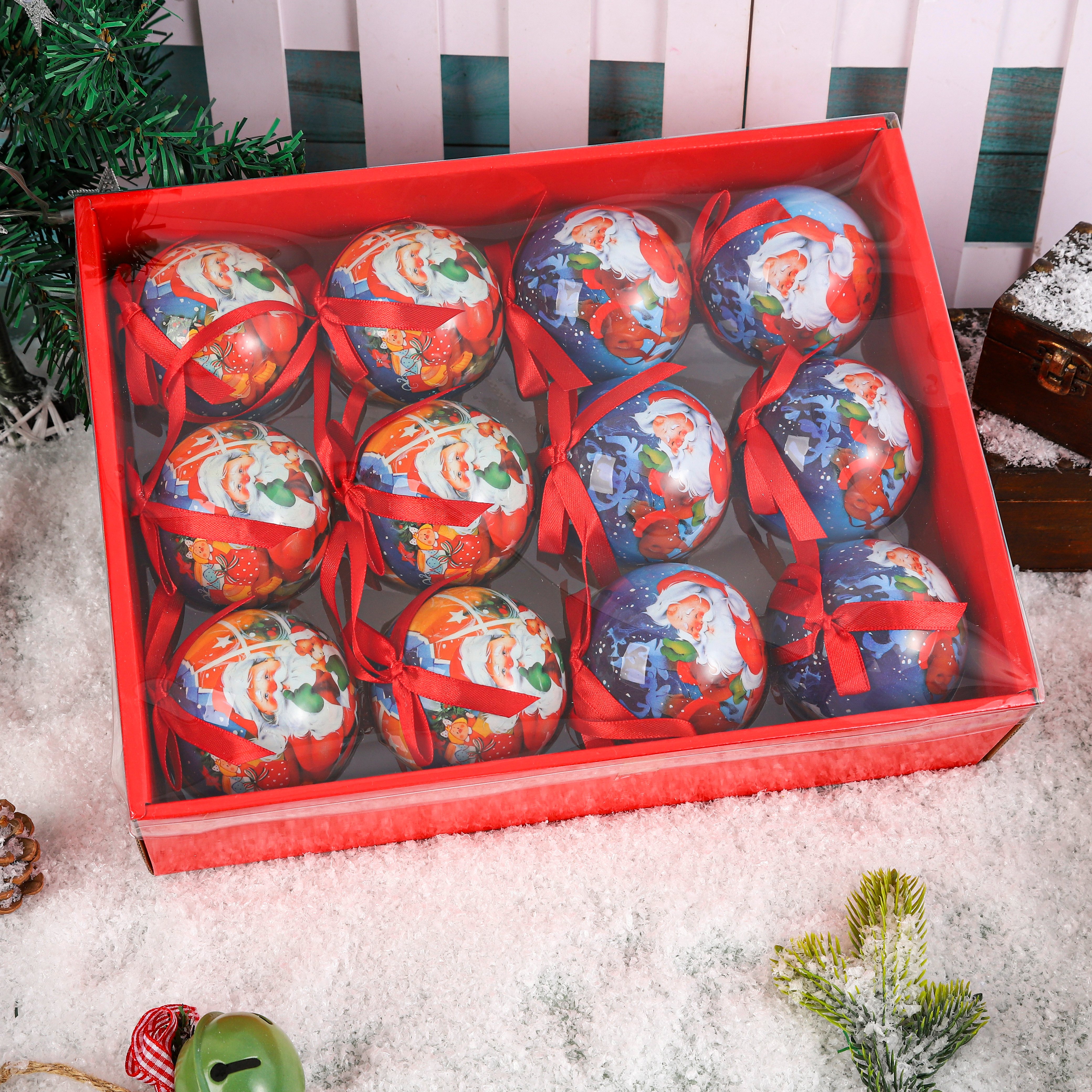 12个装礼盒装圣诞球 手工泡沫贴纸球圣诞