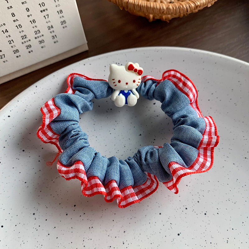 2025新款牛仔系儿童三件套发圈发夹可爱猫咪压夹布艺发夹儿童夏季可爱汉服假发发饰母婴用品宝宝连帽卡通详情图5