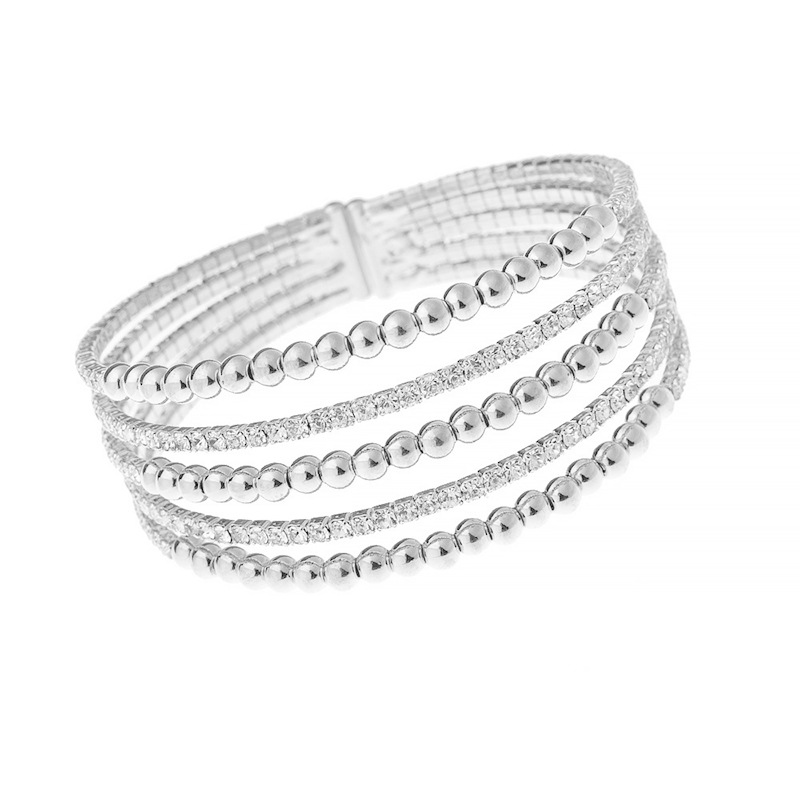 Cross-border fashion design sense copper bead 5-row rhinestone exaggerated bracelet, exquisite and creative new elastic opening jewelry Item Picture