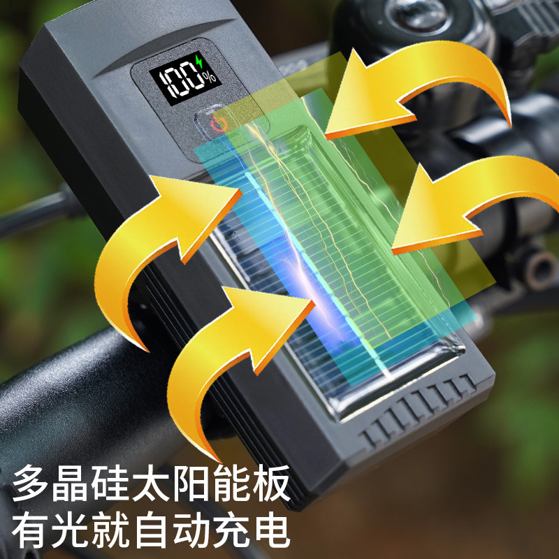 New type of solar-powered bicycle, mountain and road bike, digital display, waterproof and multi-functional cycling light equipment accessories pic 3