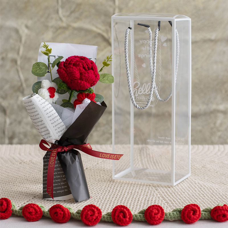 手工钩织毛线花束创意礼品工艺品毛线花毛线花束手工制作新颖节日送礼情人节礼品母亲节礼物3.8节送礼