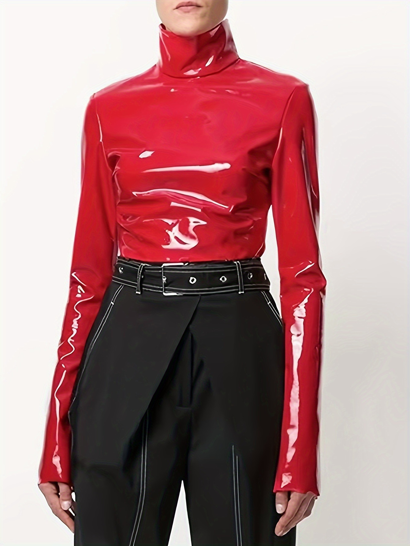 源头专业生产皮面工厂pu皮大码上衣女欧美女装wish亮面漆皮夜店拉链t恤支持定制贴牌加工跨境亚马逊速卖通稀音皮衣详情图12