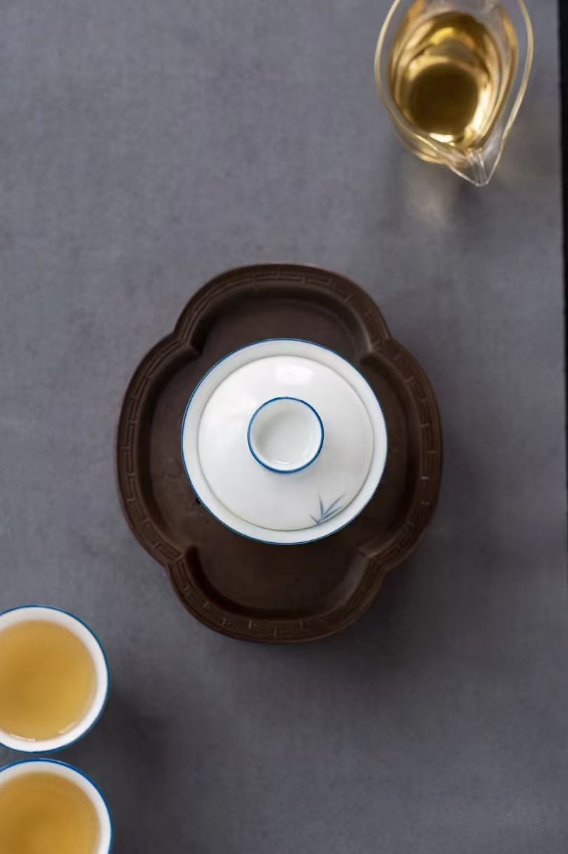 中国茶具白瓷手绘蓝竹系列8头套组配礼盒商务礼品详情4