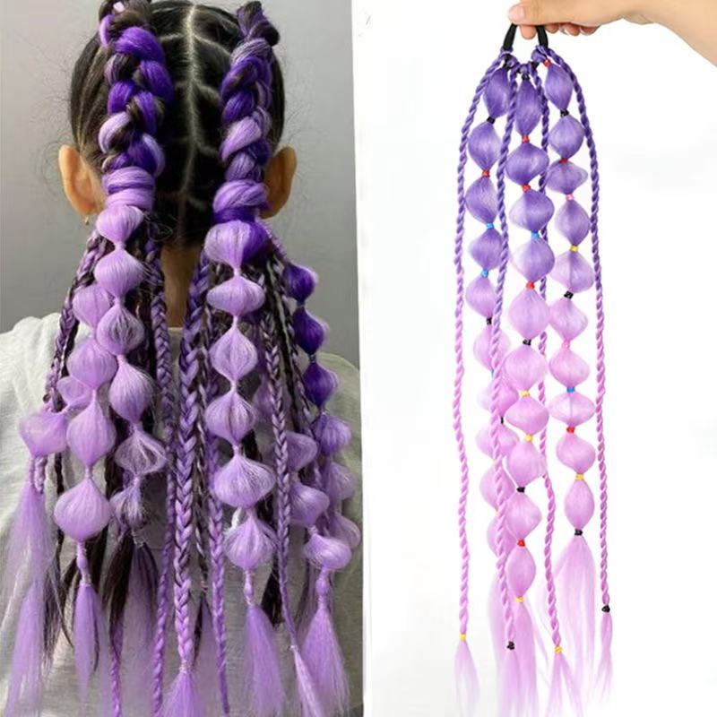 Wig braiding, high-temperature silk, children's colorful braided hair extensions, girls' hair extensions, colorful wigs, ponytails, simulated braids, hair ropes wholesale Specification image