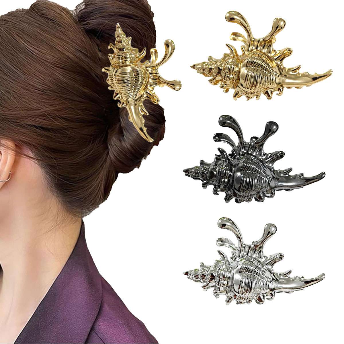 High-end conch grappling clips, European and American beach-style shark clips, ocean hair accessories and headwear