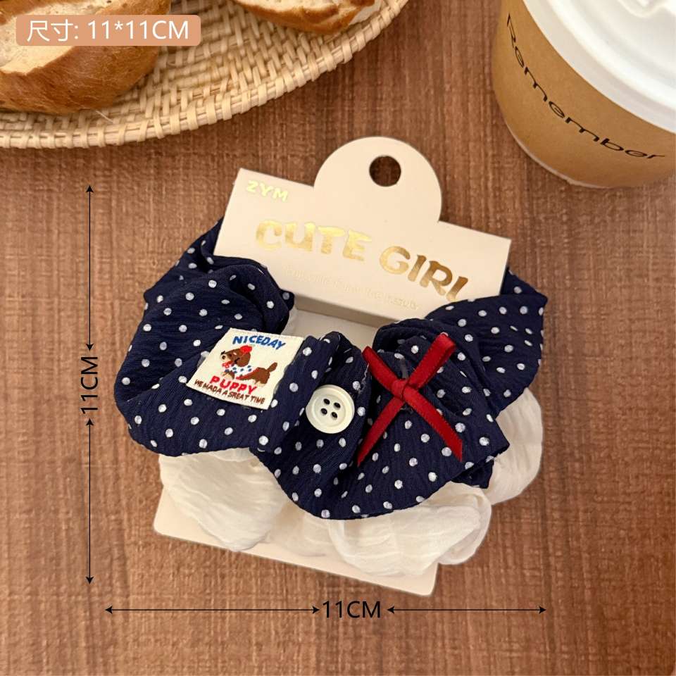 Retro bear fabric label hair tie, academic style patterned fabric large intestine hair band, versatile hair tie for girls, ponytail hair accessory, women's patchwork Korean version detail image 12