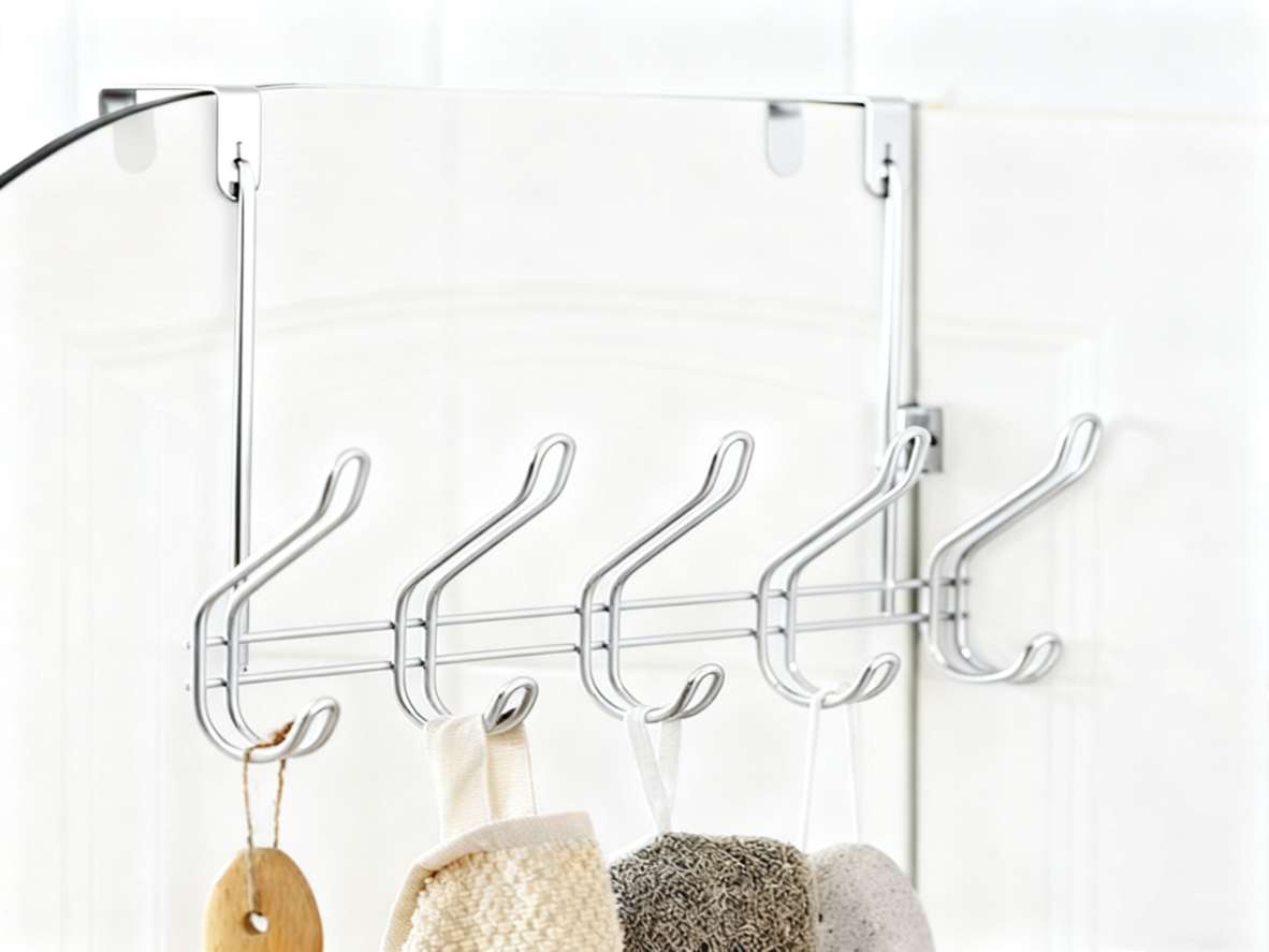 9913 Silver double-line door rear hook, no need for drilling, clothes hanger, door hanger, wall hanger, strong and traceless clothes, hat and coat hook detail image 3