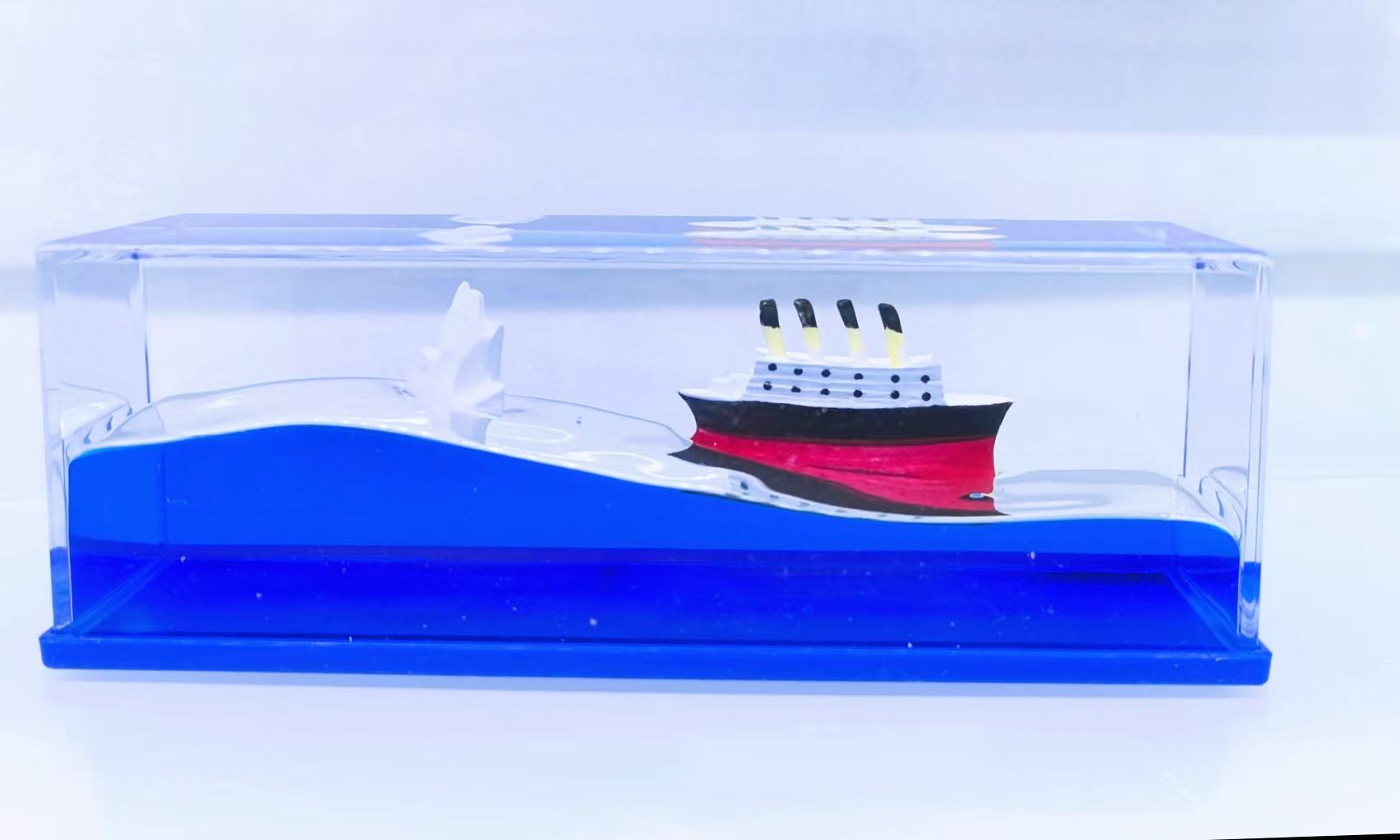 亚克力 +大长方漂流液体蓝水邮轮摆件
