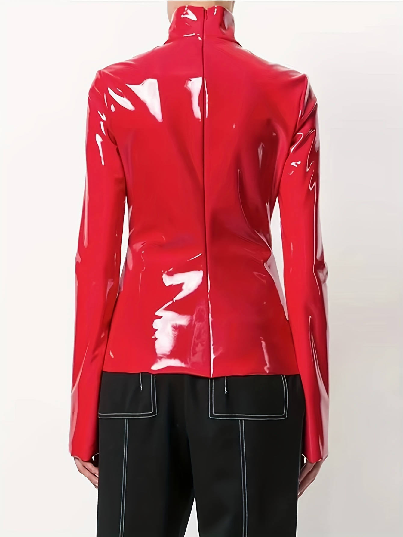 源头专业生产皮面工厂pu皮大码上衣女欧美女装wish亮面漆皮夜店拉链t恤支持定制贴牌加工跨境亚马逊速卖通稀音皮衣详情图10