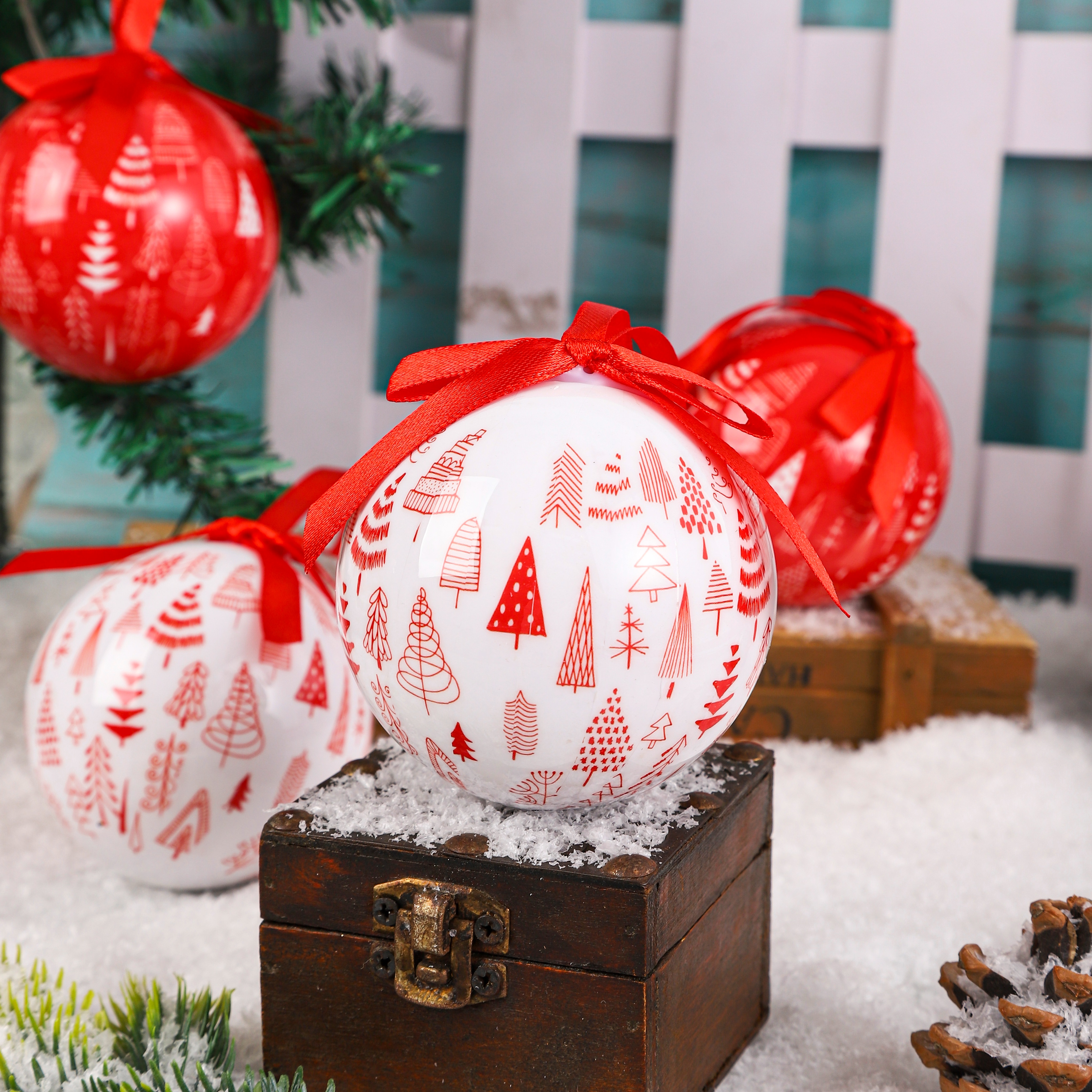 6个装礼盒装圣诞球 手工泡沫贴纸球圣诞细节图