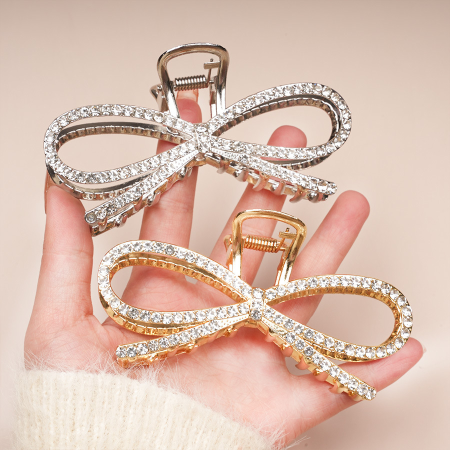 Korean version of ins water diamond bow clip, fugitive princess hair clip, alloy back of the head updo, shark hair clip accessory detail image 3