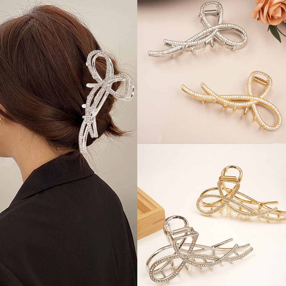 High-end water diamond grab clip, shark clip, women's large hair volume, metal hair clip, back of the head, hair grab clip, headwear