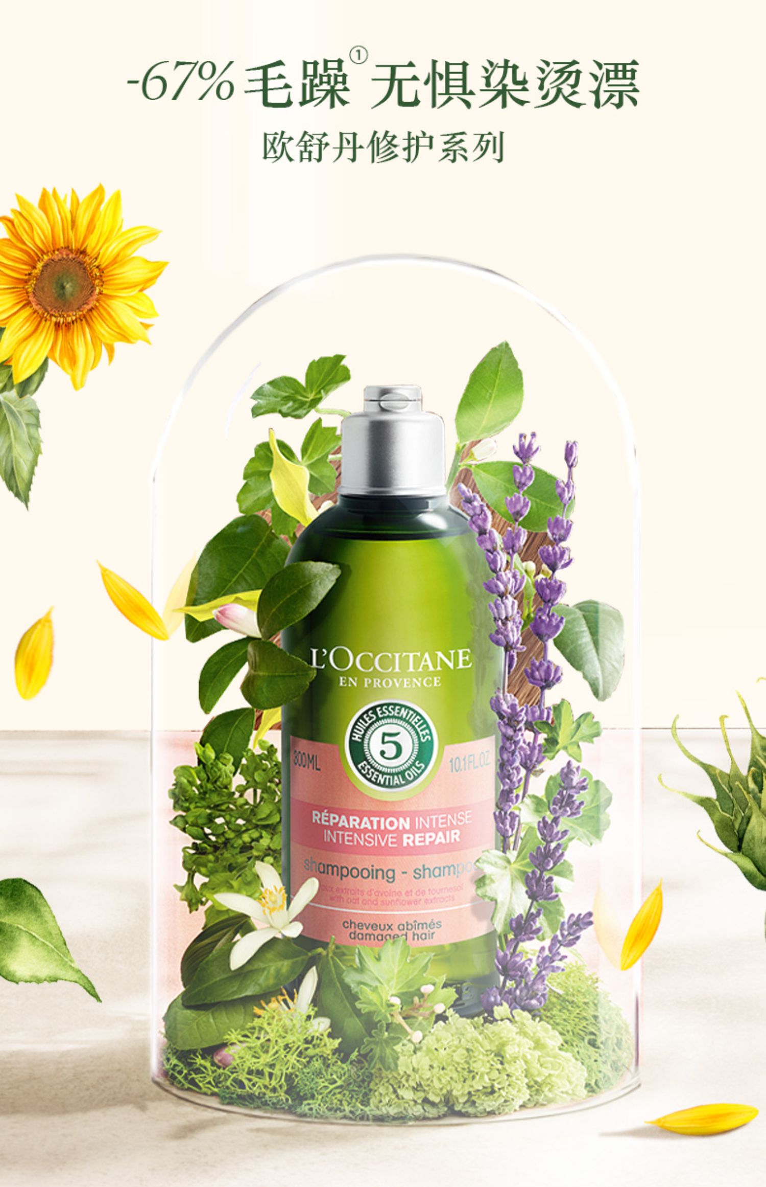  法国欧舒丹五合一洗发水+草本修护护发素男女夏丰盈蓬松滋养改善毛躁