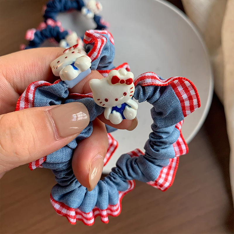 2025新款牛仔系儿童三件套发圈发夹可爱猫咪压夹布艺发夹儿童夏季可爱汉服假发发饰母婴用品宝宝连帽卡通详情图3