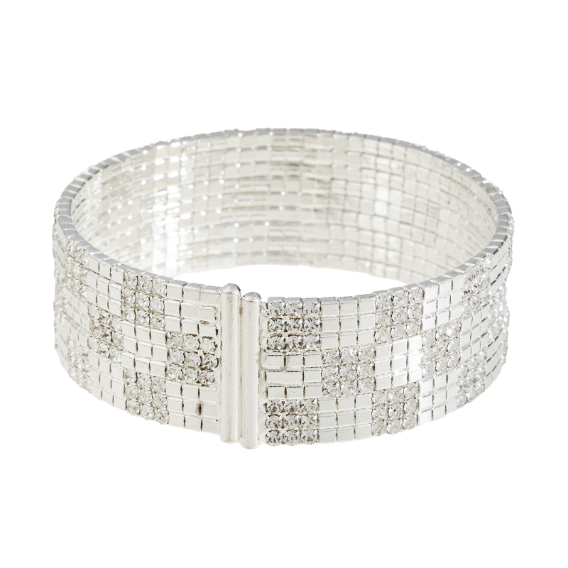 European and American fashion design sense checkered shape open multi-row water diamond bracelet for women's dance performance 9-layer elastic jewelry wholesale Application Scenario