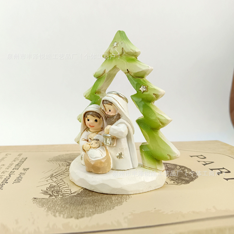 跨境新品圣家庭卡通圣婴诞生马槽小摆件创意室内圣诞节礼物工艺品 