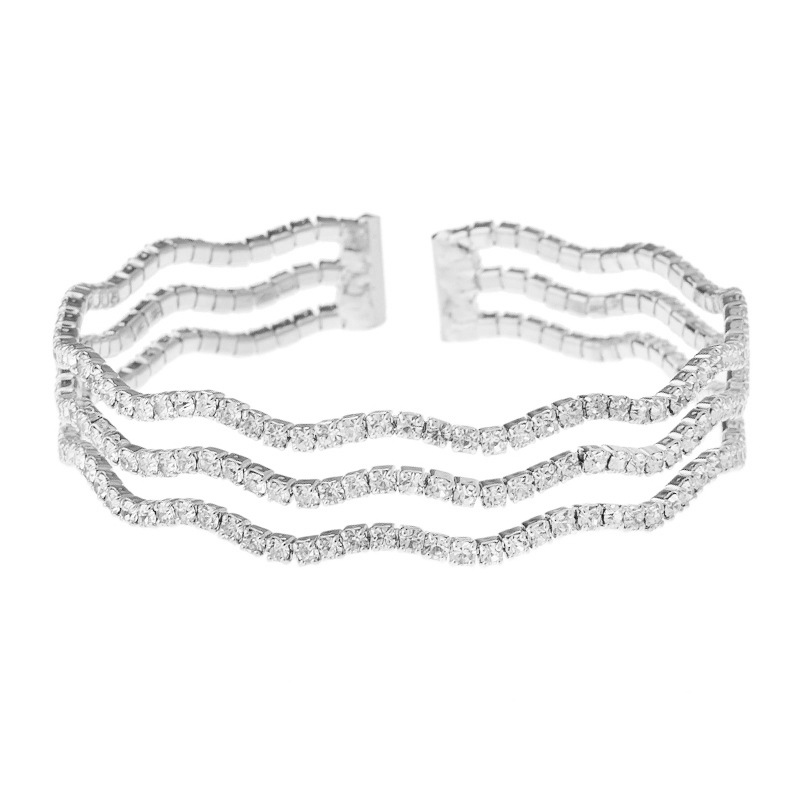 The manufacturer supplies cross-border classic 3-row wavy elastic water diamond bracelet for women, with a European and American style. It is a round opening steel wire elastic design sense jewelry Specification drawing