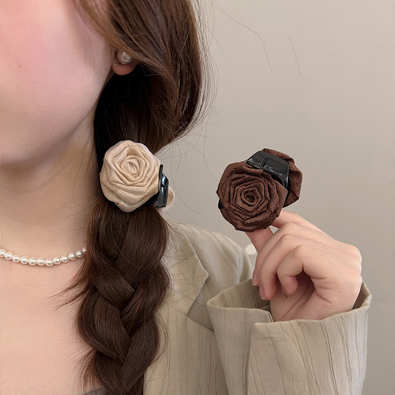 干枯玫瑰半扎发抓夹女2024新款刘海发夹复古马尾鲨鱼夹森系风